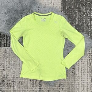Under Armour Women's Heat Gear Top Bright Yellow Fitted LS Stretch‎ T Size Small